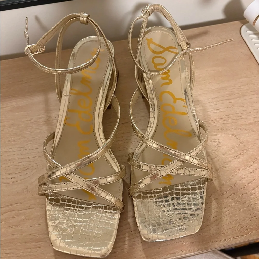 Sam Edelman Gold Block Heel Sandals - Picture 5 of 6